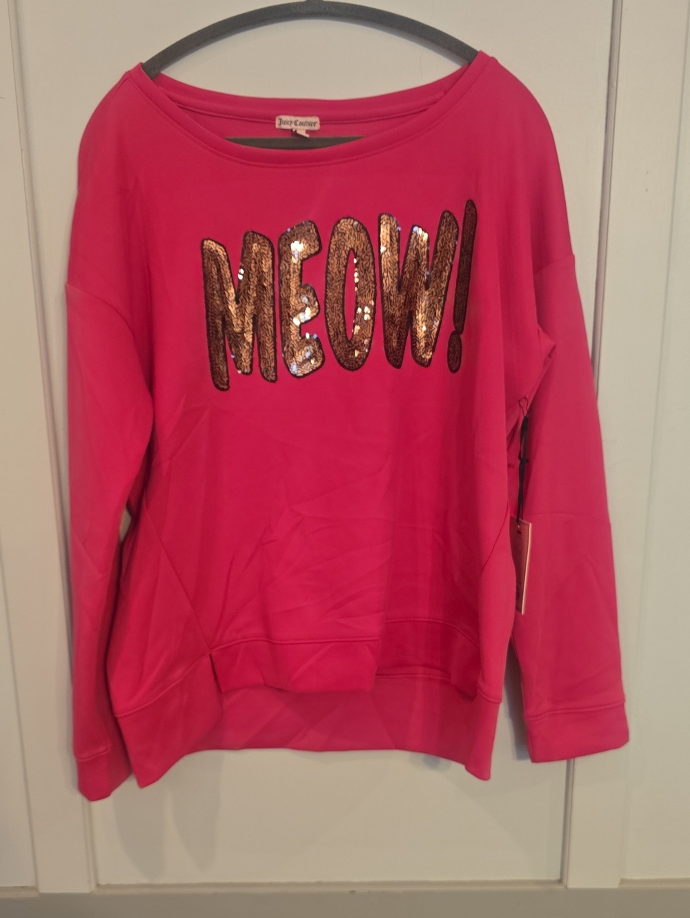 Juicy Couture Hot Pink Sequin "MEOW!" Crewneck Sweatshirt